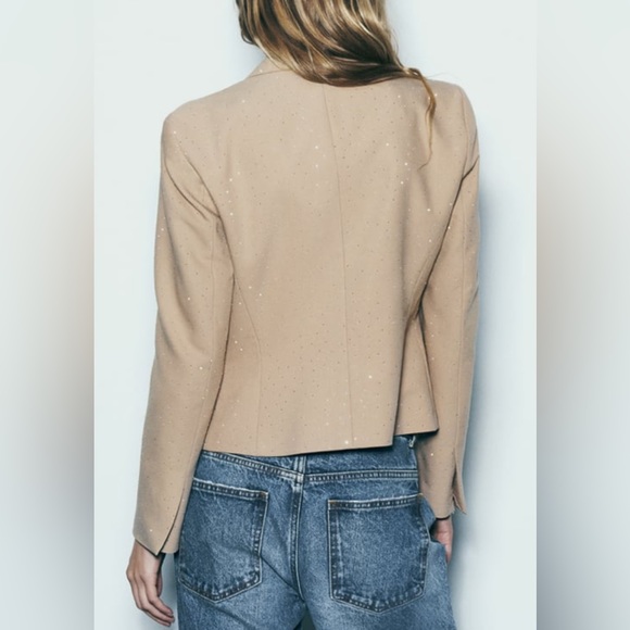 Zara BEIGE CROPPED BLAZER WITH RHINESTONES - Picture 12 of 14